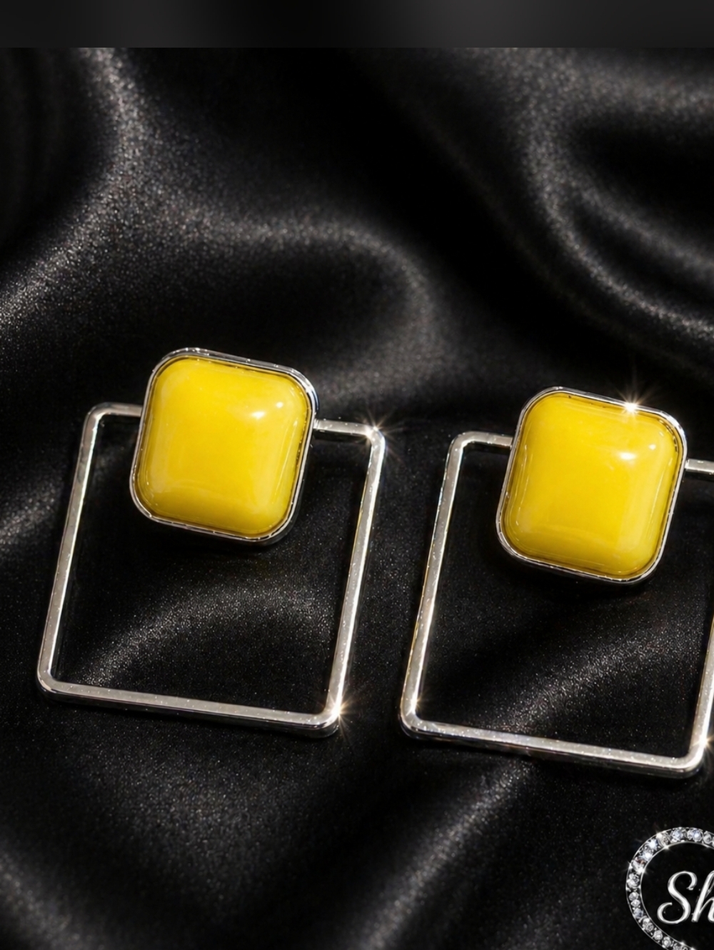 Neon Yellow Square Stone Drop Earrings - Unbranded